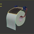 Sturdy Metal Toilet Paper Holder With Blue Top And White Roll On Shiny Surface