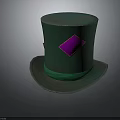 Stylish Green Top Hat With Purple Diamond Patch And Green Ribbon Band
