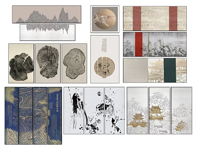 Traditional Chinese Wall Art Collection Featuring Ink Paintings Landscape And Various Designs 3d model