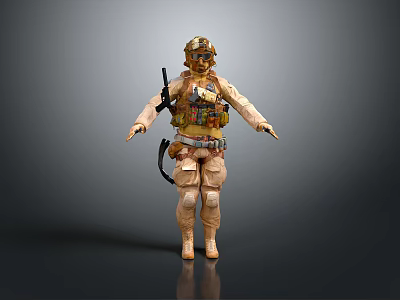 Game Movie Military Character With Helmet Tactical Vest Rifle And Combat Uniform 3d model