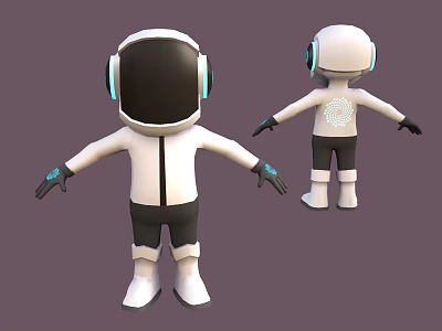 3D Futuristic Character Models With White Black Suit Helmet Glowing Back Logo And Blue Accents 3d model