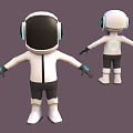 3D Futuristic Character Models With White Black Suit Helmet Glowing Back Logo And Blue Accents