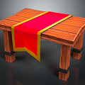 Wooden Table With Red Ribbon And Yellow Border On Top And Black Straps On Legs
