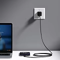Modern Wall Socket With Black USB Charger Connected To Tablet On White Desk 3d model