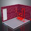 Red Brick Room Interior With Red Installation White Door And Floor Structure