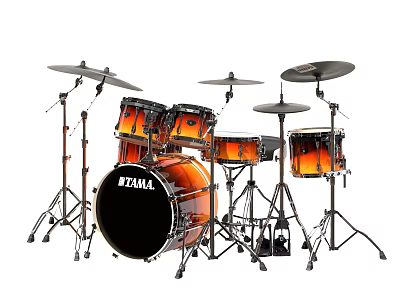 Professional TAMA Drum Set With Orange Gradient Finish Cymbals And Stands 3d model