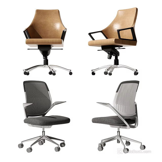 Modern Office Chairs With Mesh Leather And Fabric Materials Various Styles And Ergonomic Design 3d model 