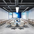 Modern Conference Room With Long Table Multiple Chairs And Large Screen 3d model