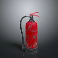 Red Old Fire Extinguisher With Worn Surface And Metal Handle On Gray Background