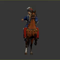 Historical Horse Riding Figure In Blue Traditional Costume With Decorative Hat And Sword