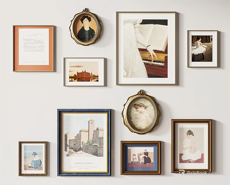 Stylish Wall Decor With Assorted Framed Artworks 3d model