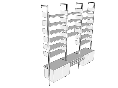 Modern Bookcase With Multiple Open Shelves And Bottom Storage Cabinets Design 3d model