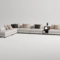 Modern L shaped Sectional Sofa With Light Gray Fabric And Decorative Throw Pillows 3d model