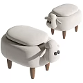 Cute Sheep Shaped Stools With White Upholstery And Wooden Legs Design