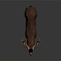 Realistic Brown Deer Sculpture With Orange Antlers Standing On Gray Background