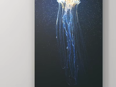 Deep Sea Glowing Jellyfish With Long Blue Tentacles In Dark Starry Background 3d model