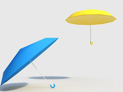 Two Open Blue And Yellow Umbrellas Showing Shadows On Light Colored Background 3d model