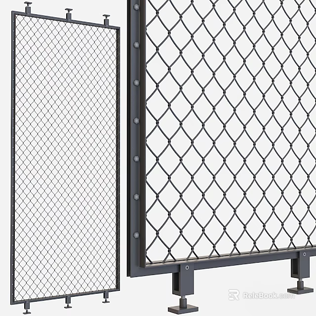 Sturdy Metal Mesh Fence Architectural Component With Steel Frame And Riveted Joints 3d model 