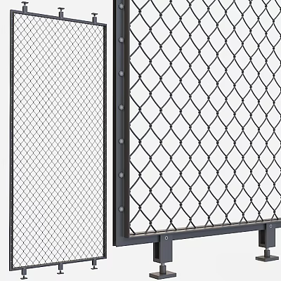Sturdy Metal Mesh Fence Architectural Component With Steel Frame And Riveted Joints 3d model