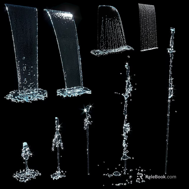 Garden Water Features With Various Water Jets And Splashing Effects For Outdoor Decor 3d model 