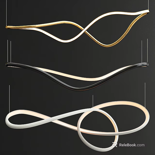 Modern Curved Chandeliers in Gold Black White Hanging Lighting Design 3d model 