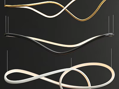 Modern Curved Chandeliers in Gold Black White Hanging Lighting Design 3d model