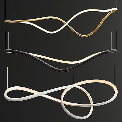 Modern Curved Chandeliers in Gold Black White Hanging Lighting Design 3d model