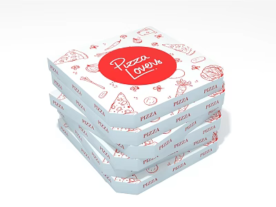 Ornament Decoration Set With Stacked Pizza Boxes Red Pizza Lovers Logo And Patterns 3d model