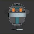 3D Model of Futuristic Vehicle with Circular White Frame Orange Seats Blue Cushion and Propeller