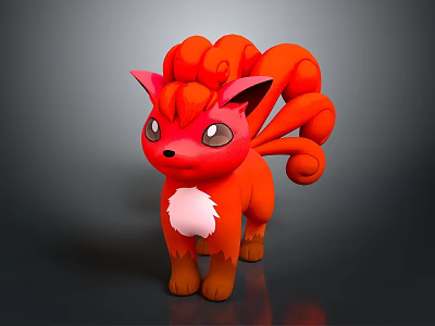 Red Nine Tailed Fox Game Movie Character With Fluffy Fur And White Chest 3d model