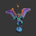 Winged Mythical Creature With Flaming Wings Teal Body And Blue Pants Standing On Globe