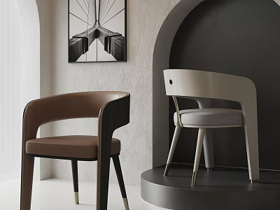 Modern Armchair Design With Brown Leather And White Leather In Arched Interior With Wall Artwork 3d model