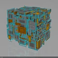 Abstract Geometric Equipment Structure With Blue And Orange Cubes