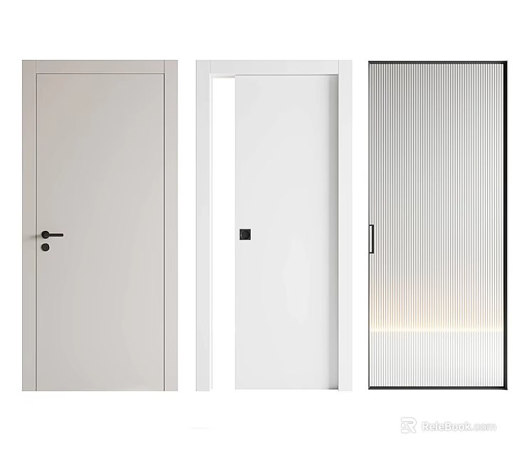 Modern Interior Doors With White Panel Sliding Design Glass Vertical Lines And Bottom Lighting 3d model 