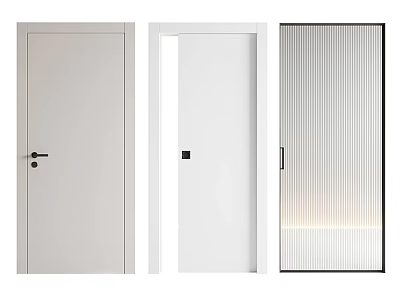 Modern Interior Doors With White Panel Sliding Design Glass Vertical Lines And Bottom Lighting 3d model
