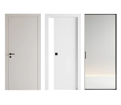 Modern Interior Doors With White Panel Sliding Design Glass Vertical Lines And Bottom Lighting 3d model