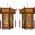 Traditional Chinese Hanging Lanterns With Wooden Frame Floral Paintings And Tassels