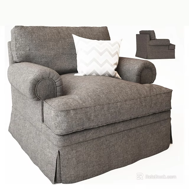 Gray Fabric Single Sofa With White Chevron Pattern Pillow And Comfortable Design 3d model 