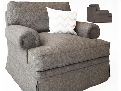 Gray Fabric Single Sofa With White Chevron Pattern Pillow And Comfortable Design 3d model