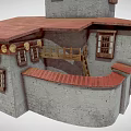 Traditional Architecture Model With Red Roof Gray Walls And Multi Level Tower Structure