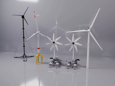 Detailed Wind Turbine Models As Construction Components Featuring Various Structures And Colors 3d model