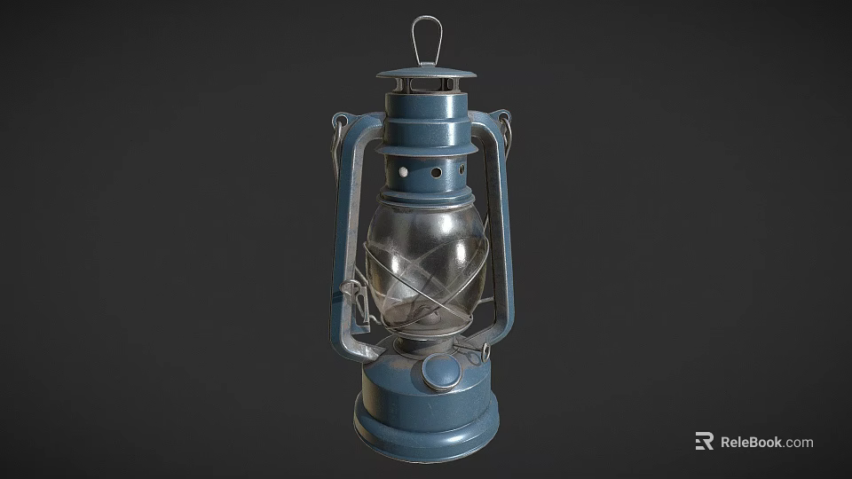 Vintage Blue Candle Lantern With Glass Shade And Metal Handle Design 3d model 