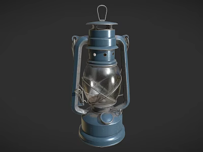 Vintage Blue Candle Lantern With Glass Shade And Metal Handle Design 3d model