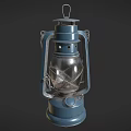 Vintage Blue Candle Lantern With Glass Shade And Metal Handle Design