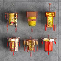 Chinese Traditional Chandeliers With Floral Patterns Red Tassels And Bamboo Frames