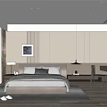 Modern Hotel Guest Room Interior With Comfortable Bed Nightstand Lamp Desk Chair And Large Window