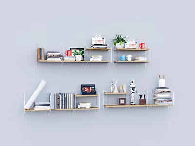 Nordic Storage Rack Bookshelf Book Accessories Ornaments Combination 3d model