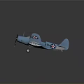 Detailed Blue Vintage Airplane Model Featuring Star Emblem Propeller And Wings