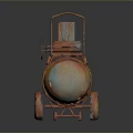 Rusty Vintage Industrial Wheeled Metal Tank With Orange Blue Patina And Handle