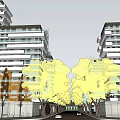 Modern High Rise Architectural Complex With Glass Curtain Walls Greenery And Connecting Structure
